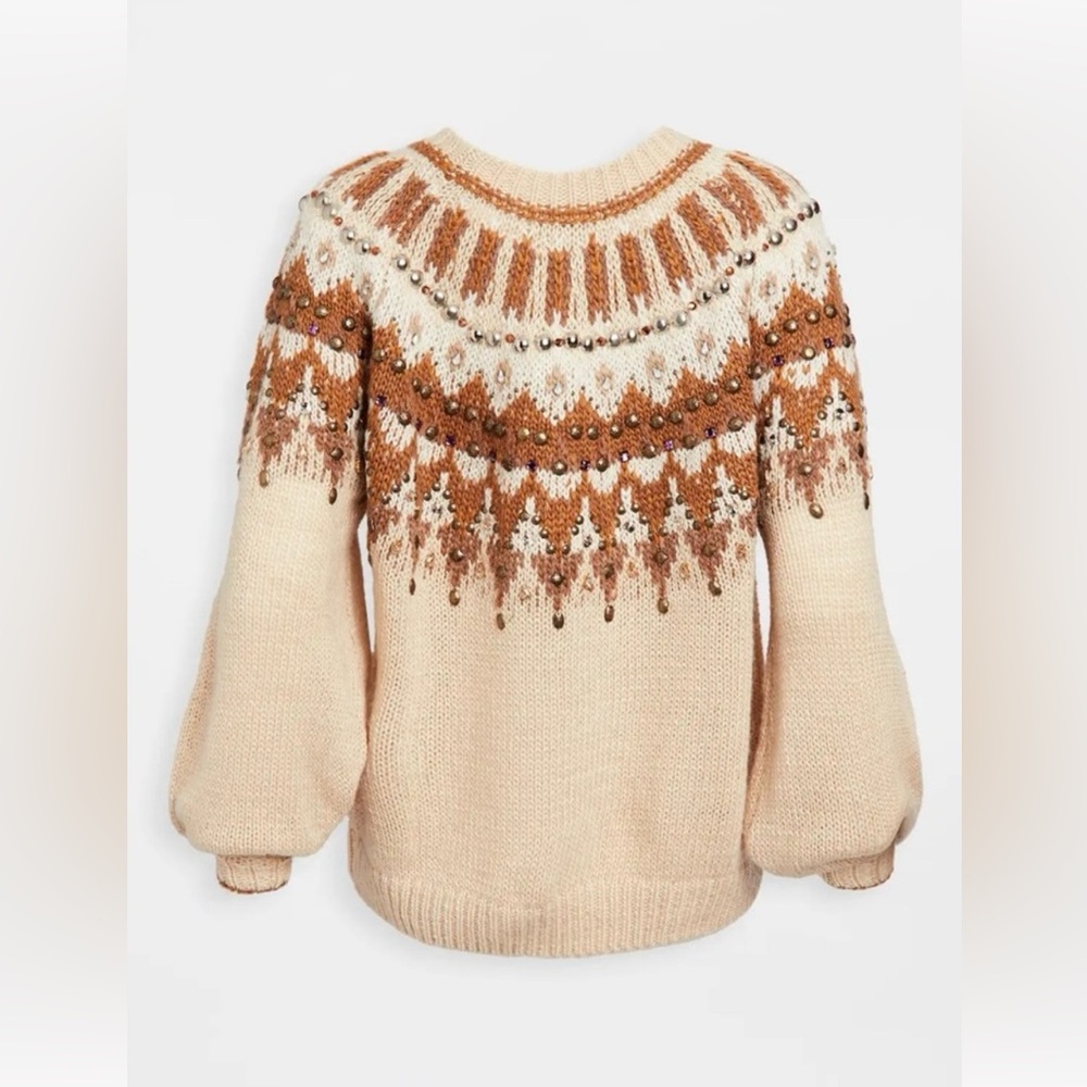Mes Demoiselles “Maharadja” Stunning Embellished Fair Isle Wool Blend Sweater